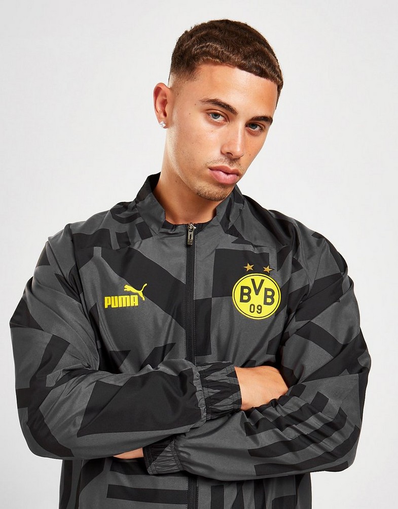 Koszulka, t-shirt męski PUMA KRÓTKI RĘKAW BORUSSIA DORTMUND PRE-MATCH JACKET 76765702 Czarny