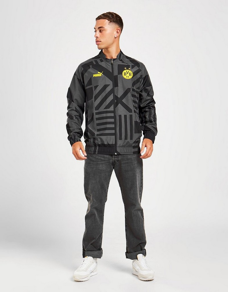 Koszulka, t-shirt męski PUMA KRÓTKI RĘKAW BORUSSIA DORTMUND PRE-MATCH JACKET 76765702 Czarny