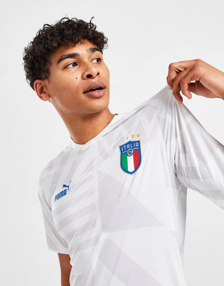 Koszulka, t-shirt męski PUMA KRÓTKI RĘKAW ITALY PRE MATCH AWAY SHIRT 76707418 Biały