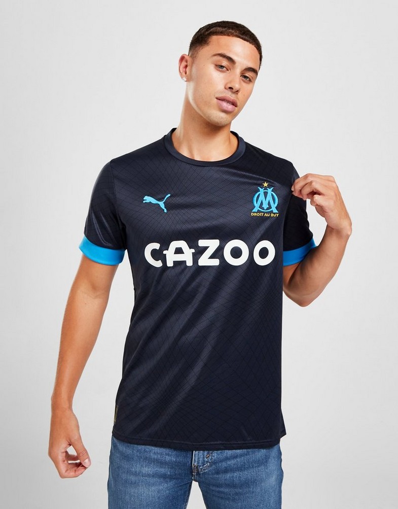 Koszulka, t-shirt męski PUMA KRÓTKI RĘKAW OLYMPIQUE MARSEILLE 2022/23 AWAY SHIRT 76609502 Niebieski