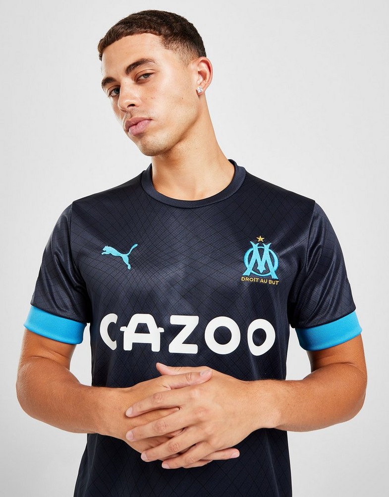 Koszulka, t-shirt męski PUMA KRÓTKI RĘKAW OLYMPIQUE MARSEILLE 2022/23 AWAY SHIRT 76609502 Niebieski