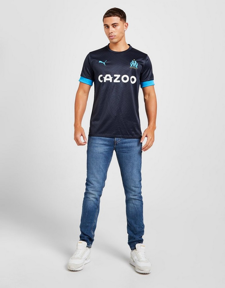 Koszulka, t-shirt męski PUMA KRÓTKI RĘKAW OLYMPIQUE MARSEILLE 2022/23 AWAY SHIRT 76609502 Niebieski
