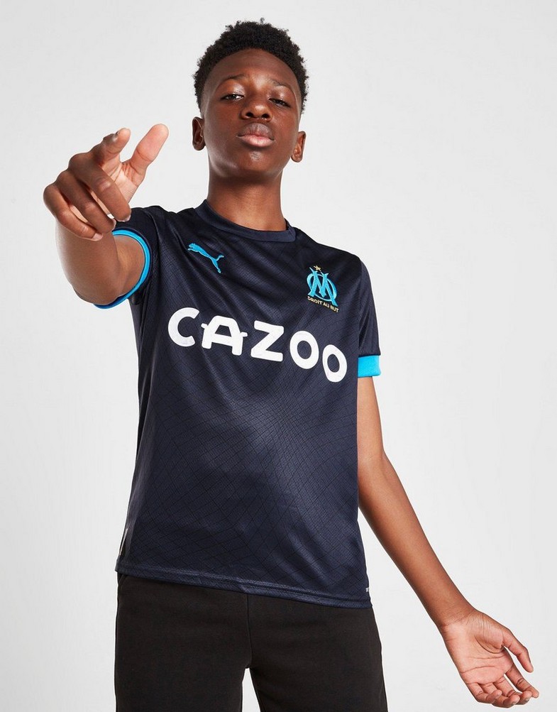 Komplet dresowy dziecięcy PUMA KOMPLET OLYMPIQUE MARSEILLE 2022/23 AWAY SHIRT JUNIOR 76609702 Niebieski