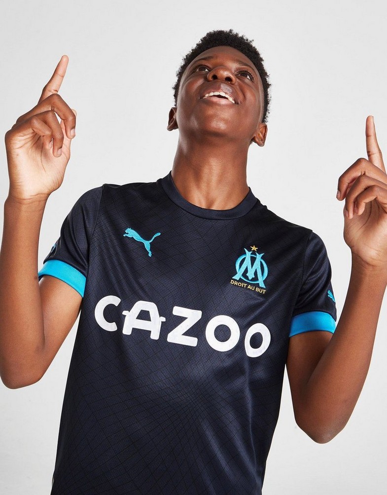Komplet dresowy dziecięcy PUMA KOMPLET OLYMPIQUE MARSEILLE 2022/23 AWAY SHIRT JUNIOR 76609702 Niebieski