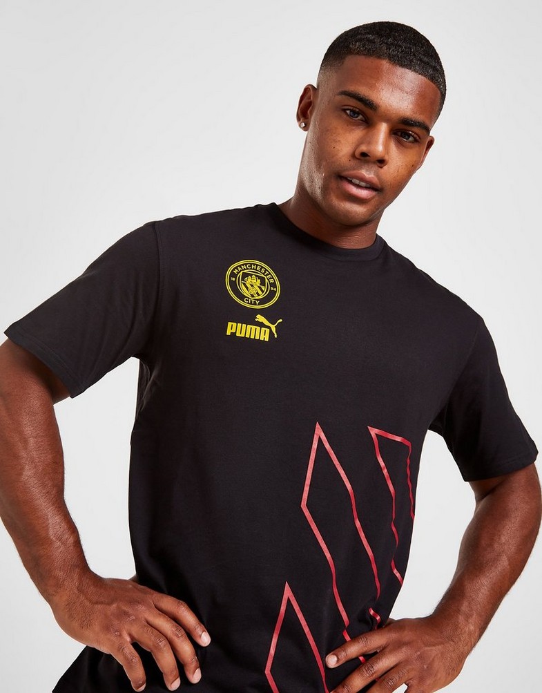Koszulka, t-shirt męski PUMA KRÓTKI RĘKAW MANCHESTER CITY FC CULTURE T-SHIRT 76779302 Czarny