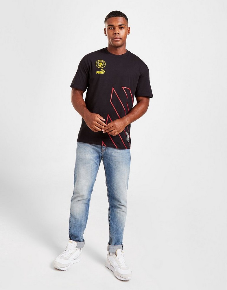 Koszulka, t-shirt męski PUMA KRÓTKI RĘKAW MANCHESTER CITY FC CULTURE T-SHIRT 76779302 Czarny