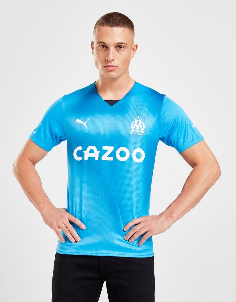 Koszulka, t-shirt męski PUMA KRÓTKI RĘKAW OLYMPIQUE MARSEILLE 2022/23 THIRD SHIRT 76610303 Niebieski