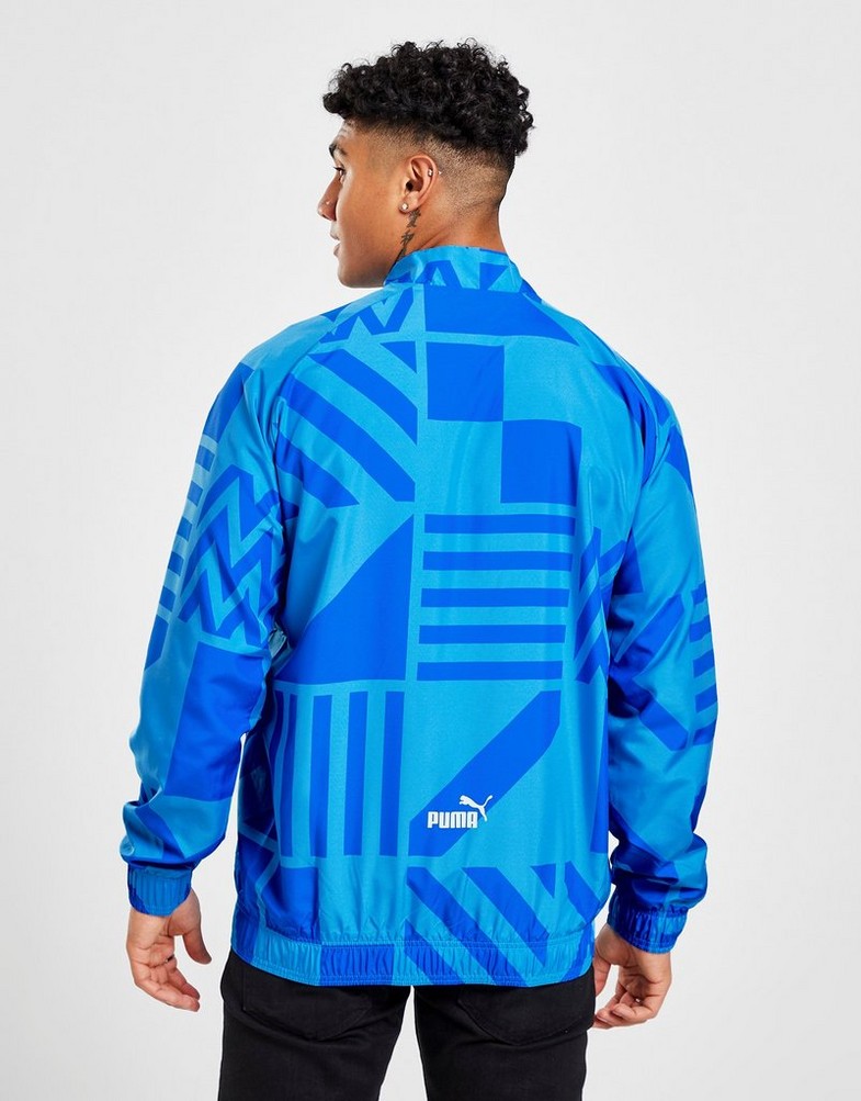Koszulka, t-shirt męski PUMA KRÓTKI RĘKAW OLYMPIQUE MARSEILLE PRE MATCH JACKET 76726413 Niebieski