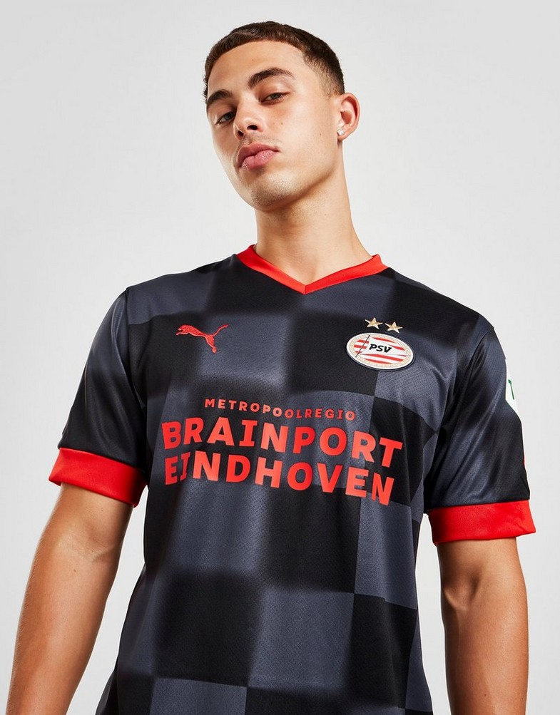 Koszulka, t-shirt męski PUMA KRÓTKI RĘKAW PSV EINDHOVEN 2022/23 AWAY SHIRT 76605303 Czarny