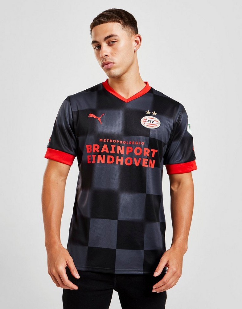 Koszulka, t-shirt męski PUMA KRÓTKI RĘKAW PSV EINDHOVEN 2022/23 AWAY SHIRT 76605303 Czarny