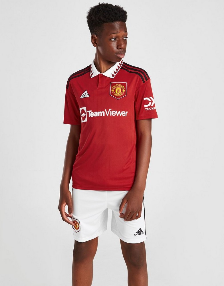 Komplet dresowy dziecięcy ADIDAS KOMPLET MANCHESTER UNITED FC 2022/23 HOME SHIRT JUNIO H64049 Czerwony