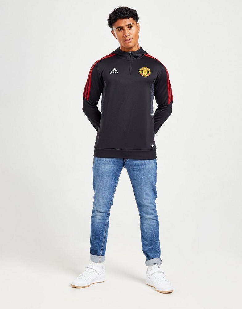 Koszulka, t-shirt męski ADIDAS KRÓTKI RĘKAW MANCHESTER UNITED FC TRACK HOODIE HE5099 Czarny