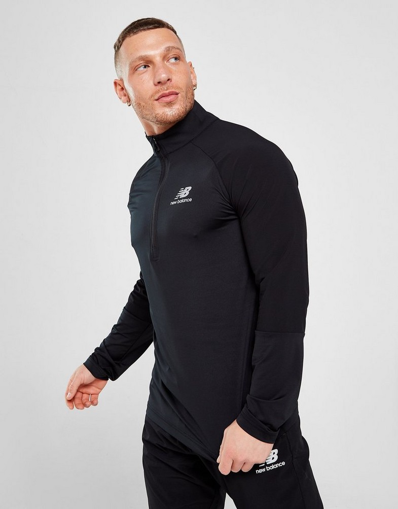Koszulka, t-shirt męski NEW BALANCE DŁUGI RĘKAW HYBRID 1/4 ZIP TOP MT21605BK Czarny