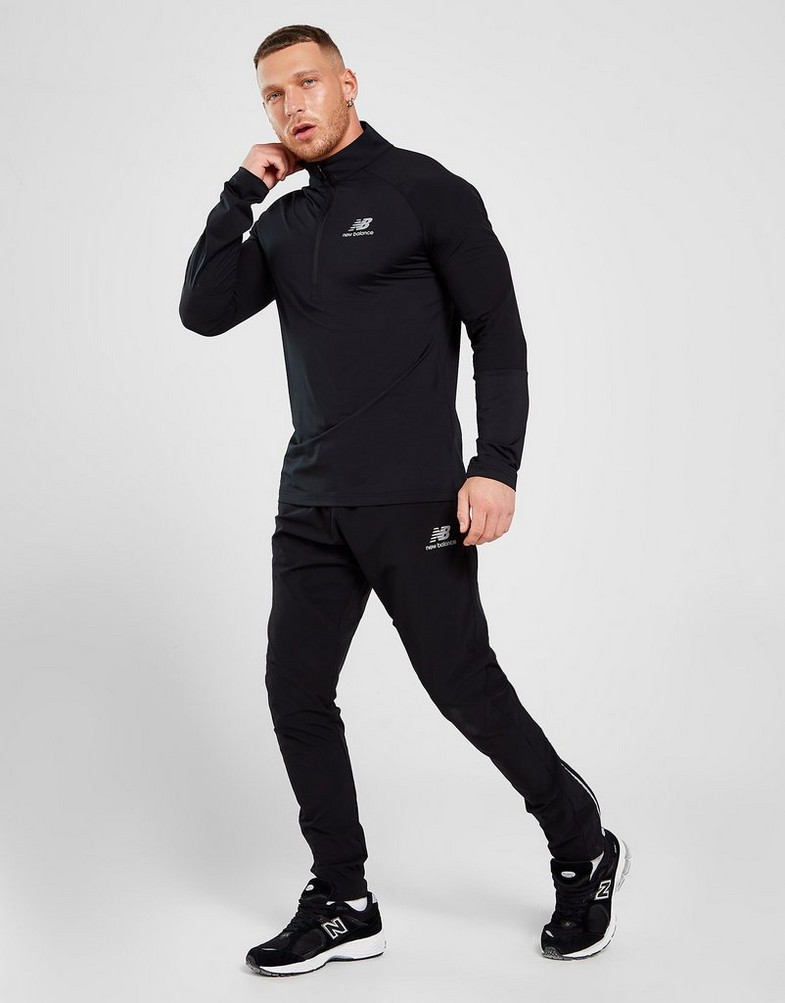Koszulka, t-shirt męski NEW BALANCE DŁUGI RĘKAW HYBRID 1/4 ZIP TOP MT21605BK Czarny