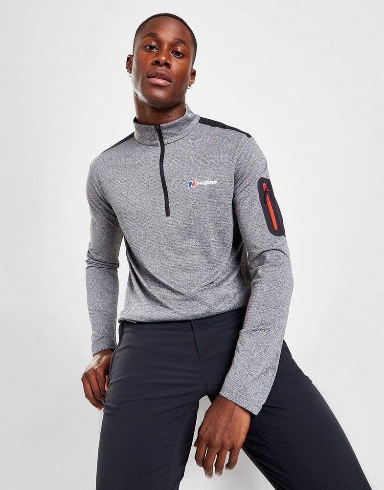 Koszulka, t-shirt męski BERGHAUS DŁUGI RĘKAW EXPLORER 1/4 ZIP LONG SLEEVE TOP 4A001581JL1 Szary