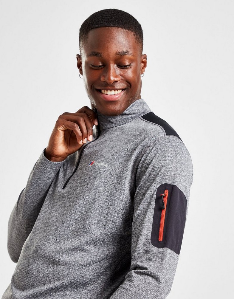 Koszulka, t-shirt męski BERGHAUS DŁUGI RĘKAW EXPLORER 1/4 ZIP LONG SLEEVE TOP 4A001581JL1 Szary