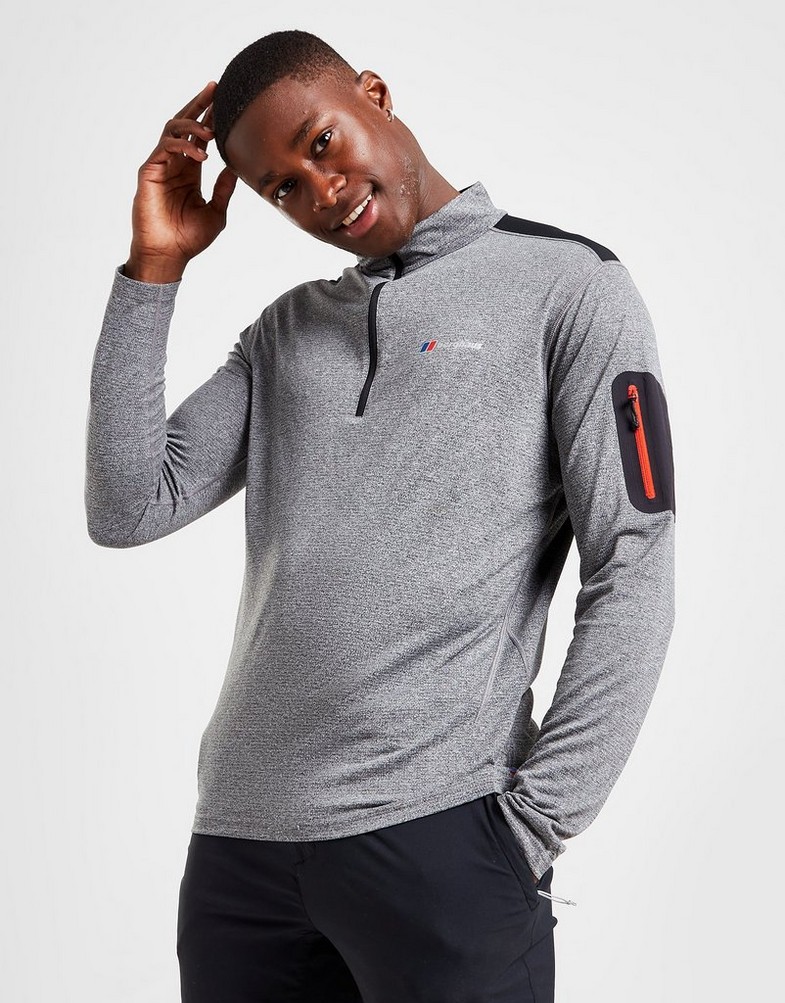 Koszulka, t-shirt męski BERGHAUS DŁUGI RĘKAW EXPLORER 1/4 ZIP LONG SLEEVE TOP 4A001581JL1 Szary