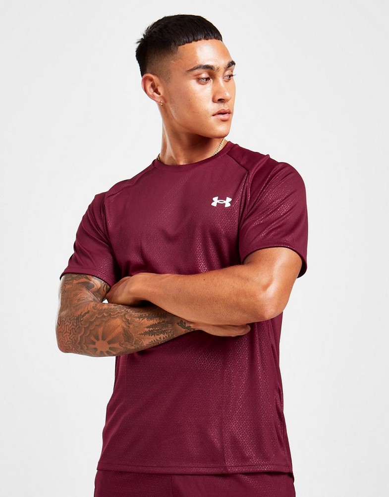 Koszulka, t-shirt męski UNDER ARMOUR KRÓTKI RĘKAW TECH EMBOSS T-SHIRT 1372530-655 Czerwony