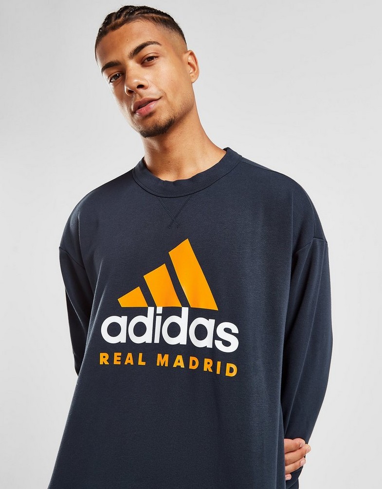 Koszulka, t-shirt męski ADIDAS KRÓTKI RĘKAW REAL MADRID DNA CREW SWEATSHIRT HD1329 Granatowy