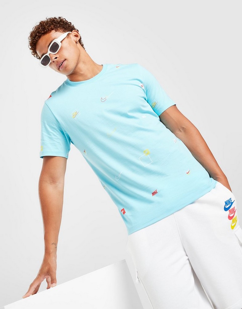 Koszulka, t-shirt męski NIKE T-SHIRT AOP LOGO T BLUE DN5246-499 Niebieski