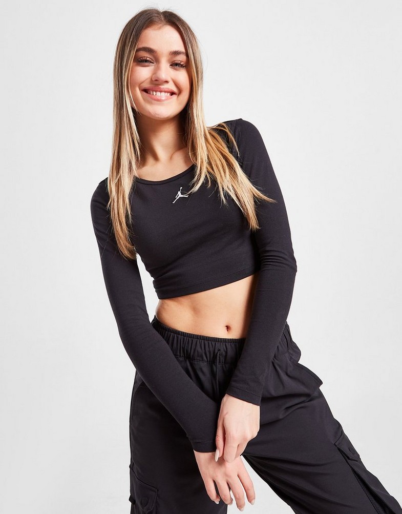 Koszulka, t-shirt damski JORDAN T-SHIRT JDN CROP LS T BLK TEE DQ4465-010 Czarny