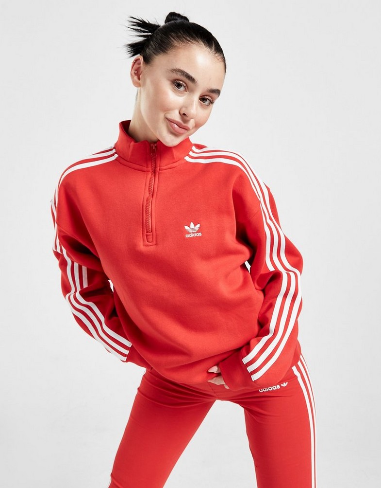 Bluza damska ADIDAS BLUZA 3S 1/4 ZP RED/WHT HN8133 Czerwony