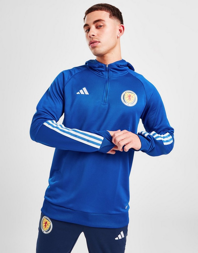 Koszulka, t-shirt męski ADIDAS KRÓTKI RĘKAW SCOTLAND TIRO 23 HOODIE HU1349 Niebieski