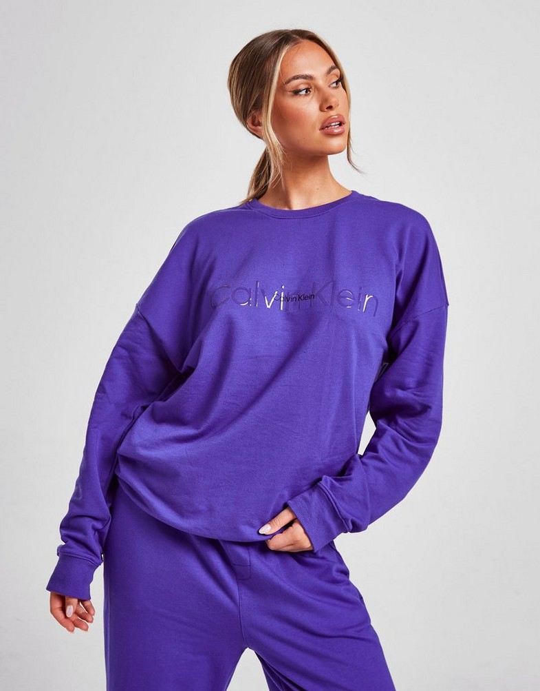 Bluza damska CALVIN KLEIN Z KAPTUREM LOUNGE LONG SLEEVE CREW SWEATSHIRT 000QS6881ECMB Niebieski