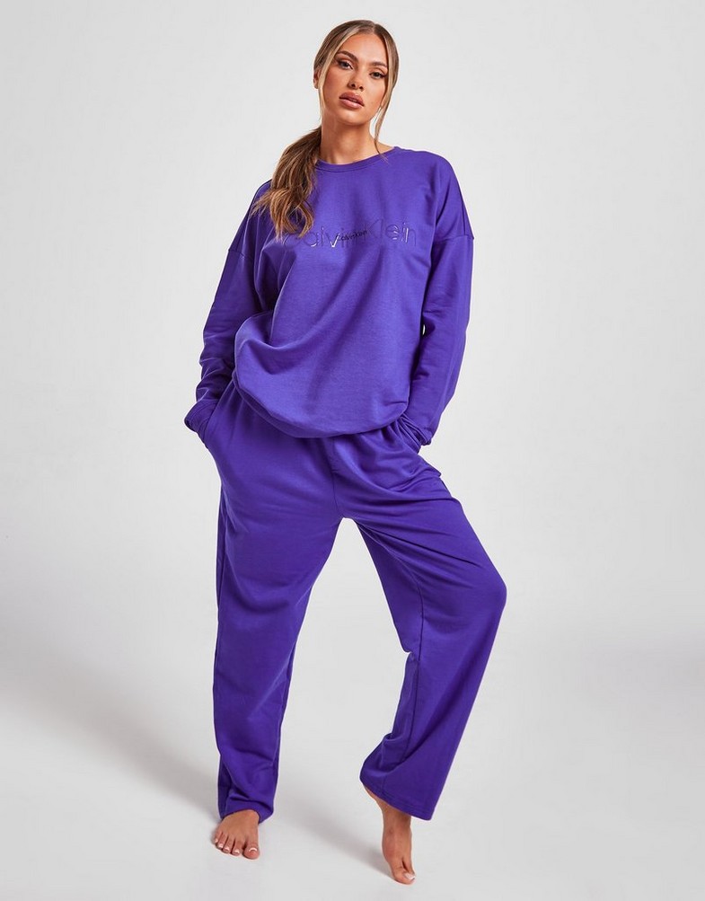 Bluza damska CALVIN KLEIN Z KAPTUREM LOUNGE LONG SLEEVE CREW SWEATSHIRT 000QS6881ECMB Niebieski