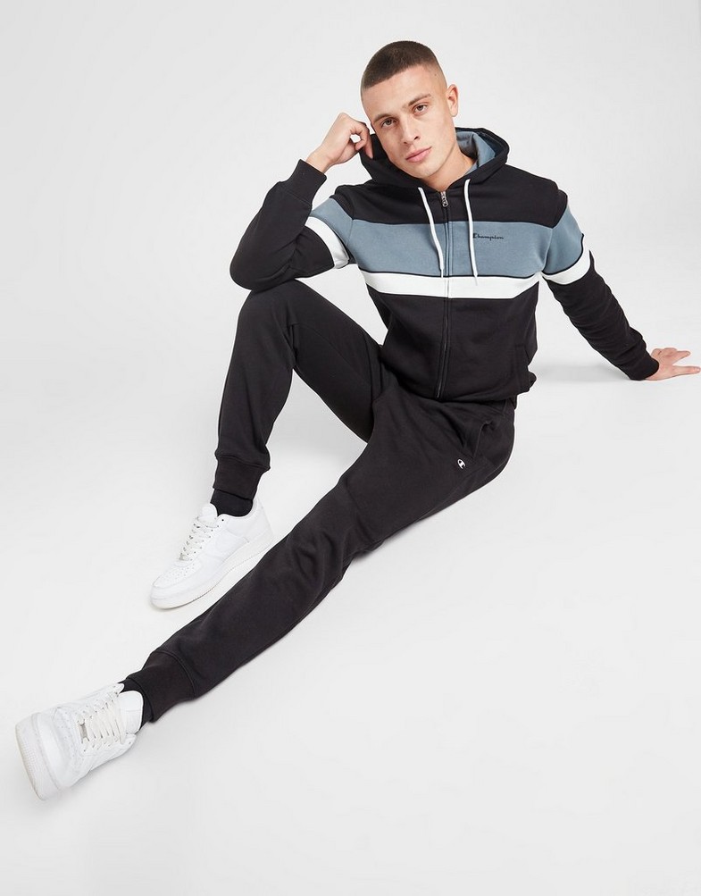 Komplet dresowy męski CHAMPION DRES COLOUR BLOCK FULL ZIP HOODIE TRACKSUIT 218113KK001 Czarny