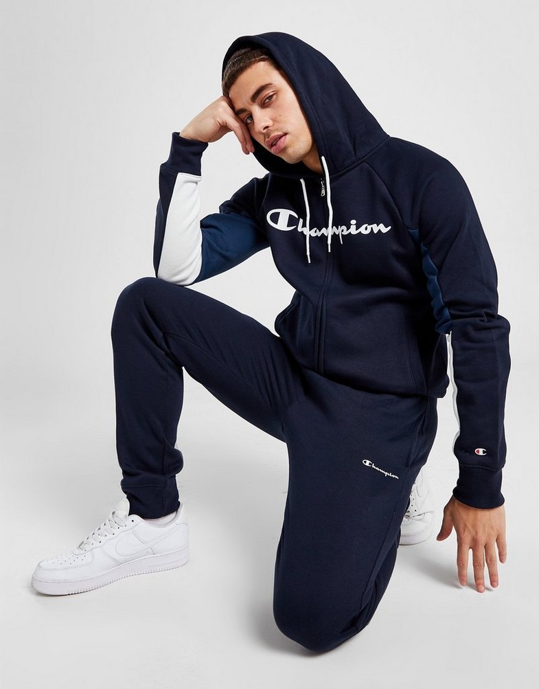 Komplet dresowy męski CHAMPION DRES LARGE LOGO FULL ZIP HOODED TRACKSUIT 218115BS501 Granatowy