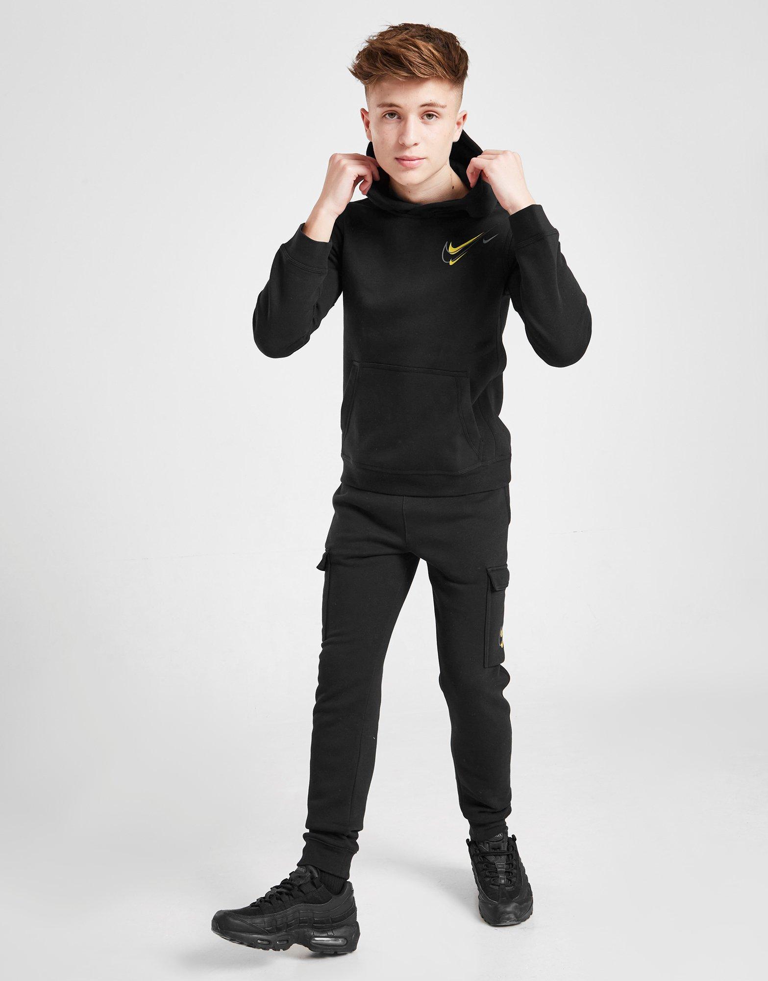 Detská mikina NIKE MIKINA S KAPUCÍ SOS FLC PO BLK/GOLD DX2295-011 Černá