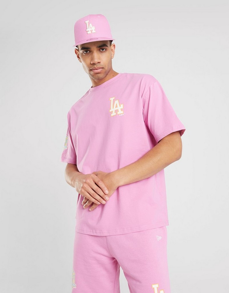 Koszulka, t-shirt męski NEW ERA T-SHIRT MLB PASTEL OS LA DODGERS LOS ANGELES DODGERS 60357124 Różowy