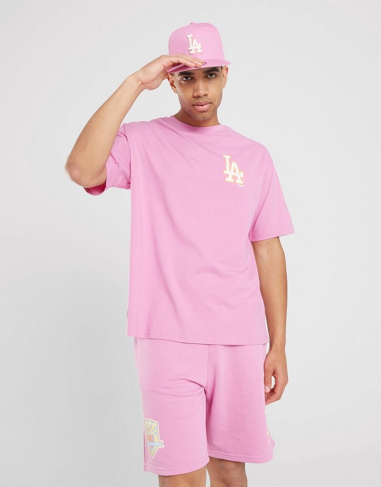 Koszulka, t-shirt męski NEW ERA T-SHIRT MLB PASTEL OS LA DODGERS LOS ANGELES DODGERS 60357124 Różowy
