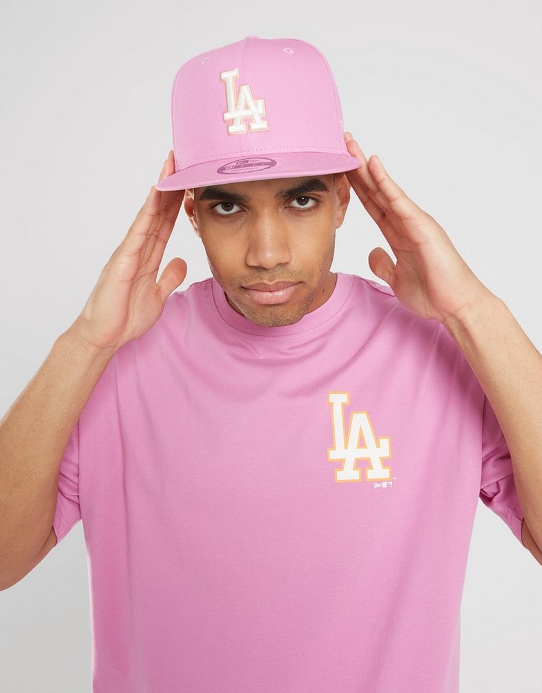 Koszulka, t-shirt męski NEW ERA T-SHIRT MLB PASTEL OS LA DODGERS LOS ANGELES DODGERS 60357124 Różowy