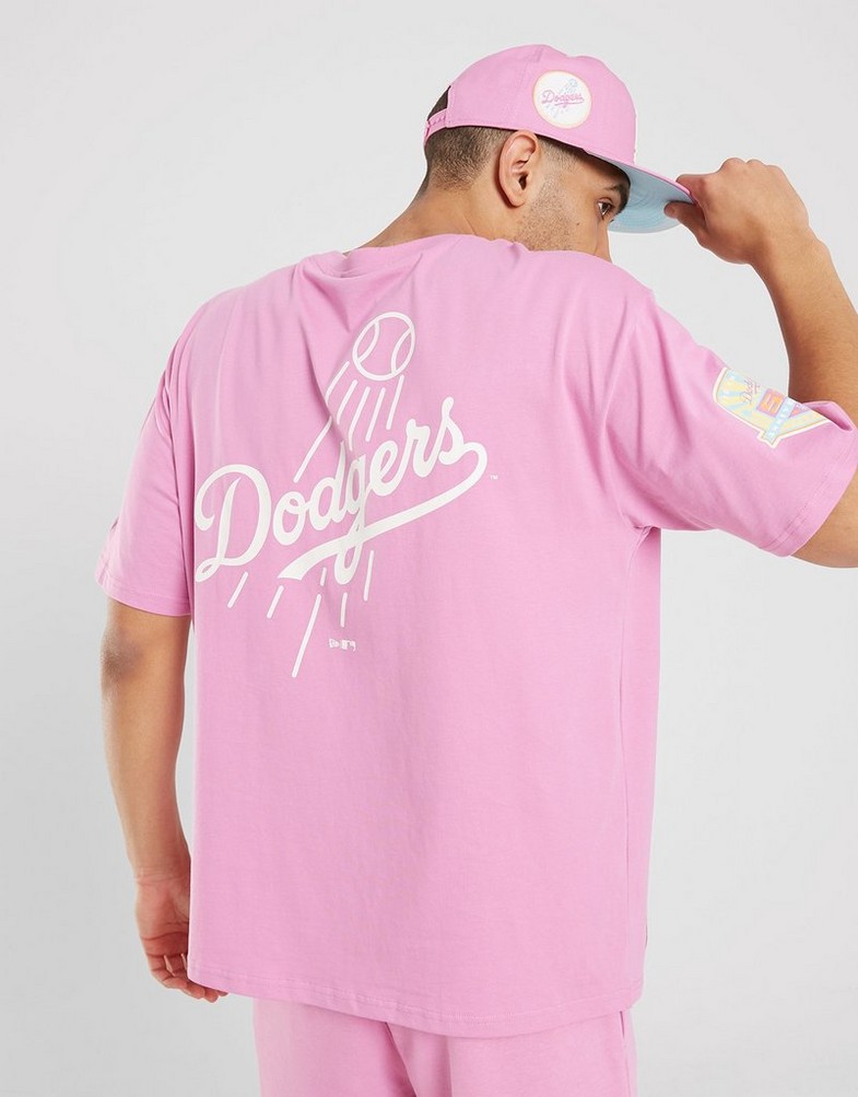 Koszulka, t-shirt męski NEW ERA T-SHIRT MLB PASTEL OS LA DODGERS LOS ANGELES DODGERS 60357124 Różowy