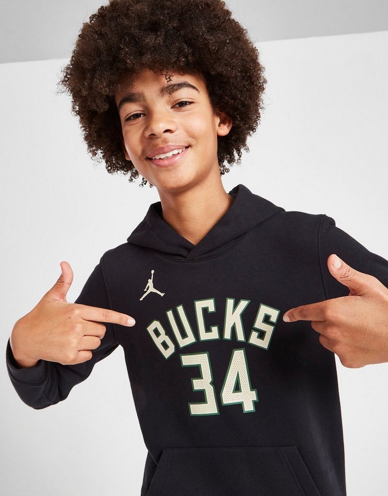 Koszulka, t-shirt dziecięcy NIKE KRÓTKI RĘKAW NBA MILWAUKEE BUCKS GIANNIS #34 HOODIE JUNIOR Z2B7HDCVMIL Czarny