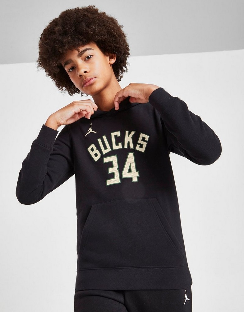 Koszulka, t-shirt dziecięcy NIKE KRÓTKI RĘKAW NBA MILWAUKEE BUCKS GIANNIS #34 HOODIE JUNIOR Z2B7HDCVMIL Czarny