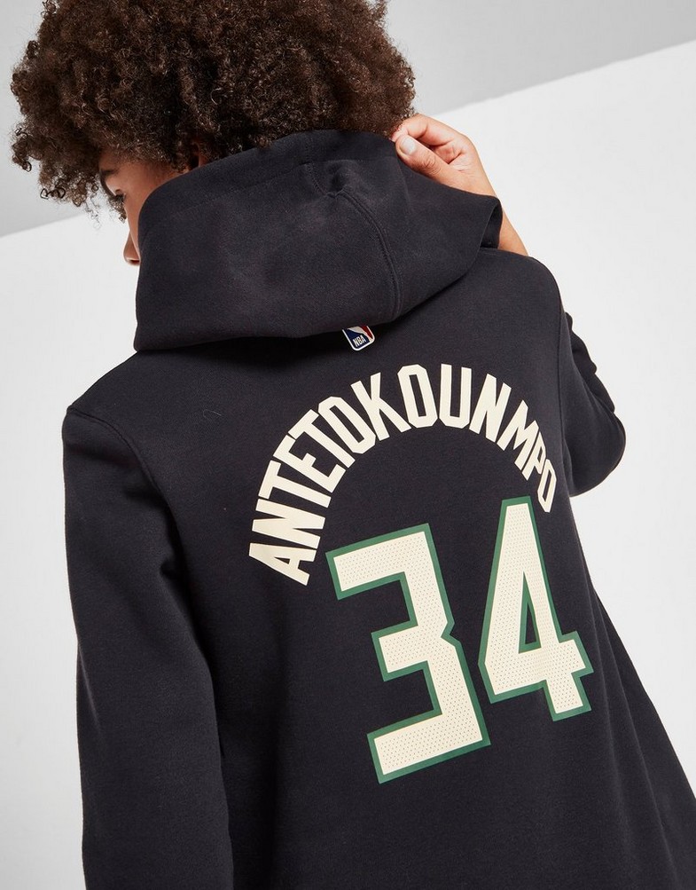 Koszulka, t-shirt dziecięcy NIKE KRÓTKI RĘKAW NBA MILWAUKEE BUCKS GIANNIS #34 HOODIE JUNIOR Z2B7HDCVMIL Czarny