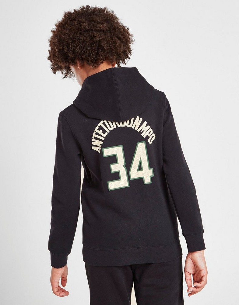 Koszulka, t-shirt dziecięcy NIKE KRÓTKI RĘKAW NBA MILWAUKEE BUCKS GIANNIS #34 HOODIE JUNIOR Z2B7HDCVMIL Czarny