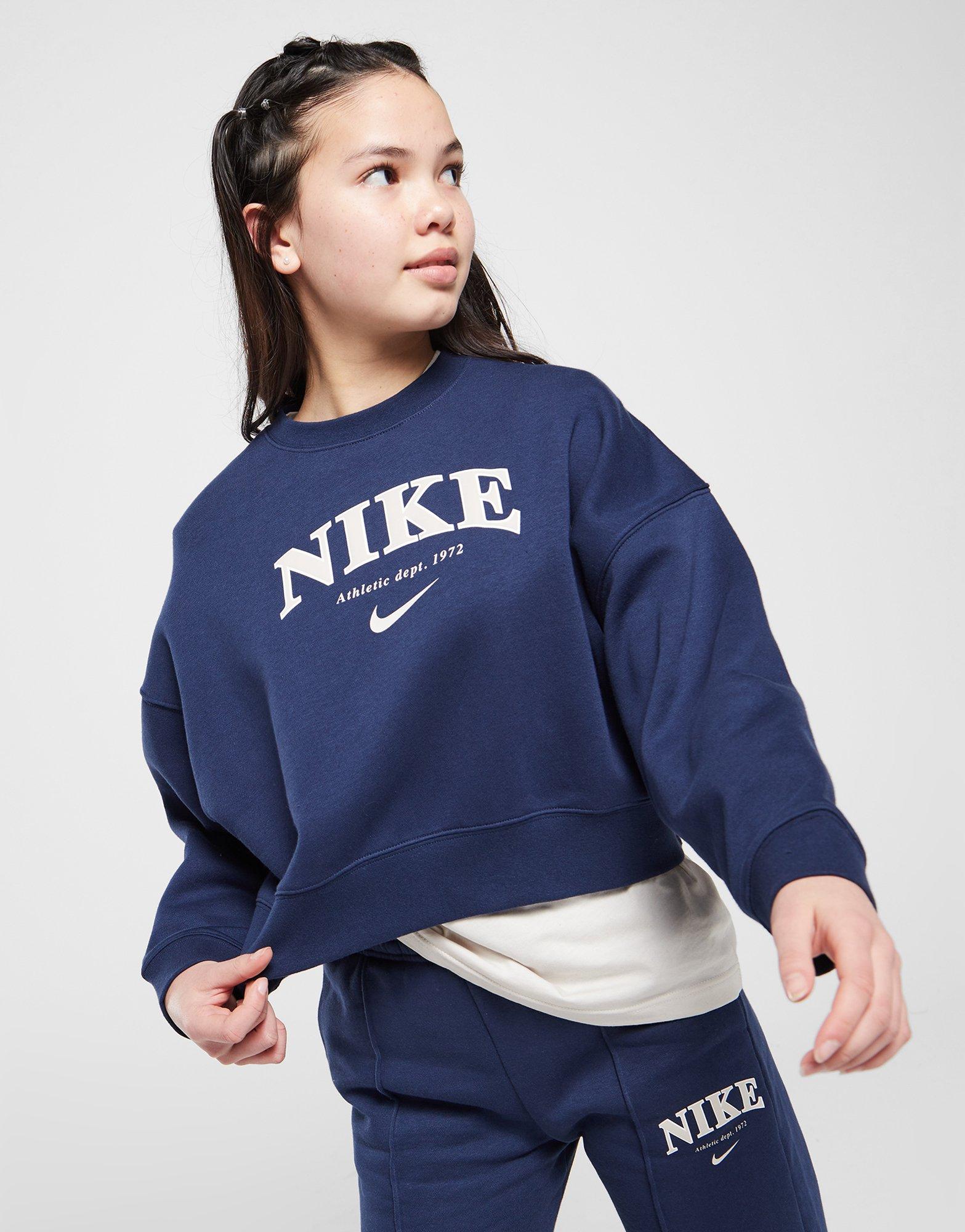 Vaikiškas džemperis NIKE DŽEMPERIS (G)TREND FLC CREW NVY/CRM SWEATSHIRT FD0885-410 Tamsiai mėlyna