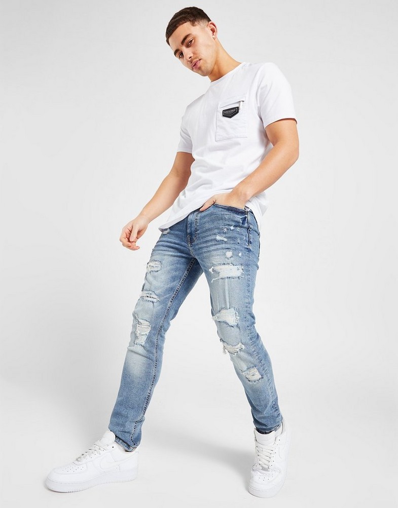 SUPPLY & DEMAND SPODNIE BANDANA MULTI MID JEANS SUPTM16533 Niebieski