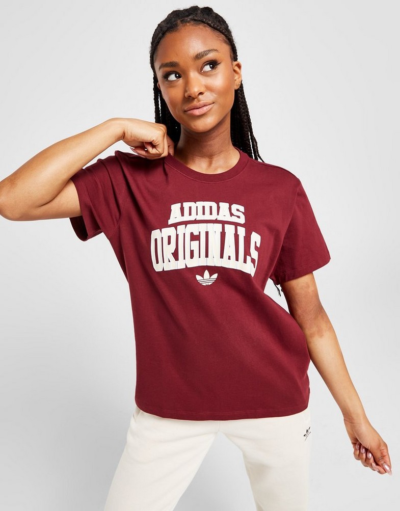 Koszulka, t-shirt damski ADIDAS T-SHIRT V'SITY TEE BURG/WHT II8450 Bordowy