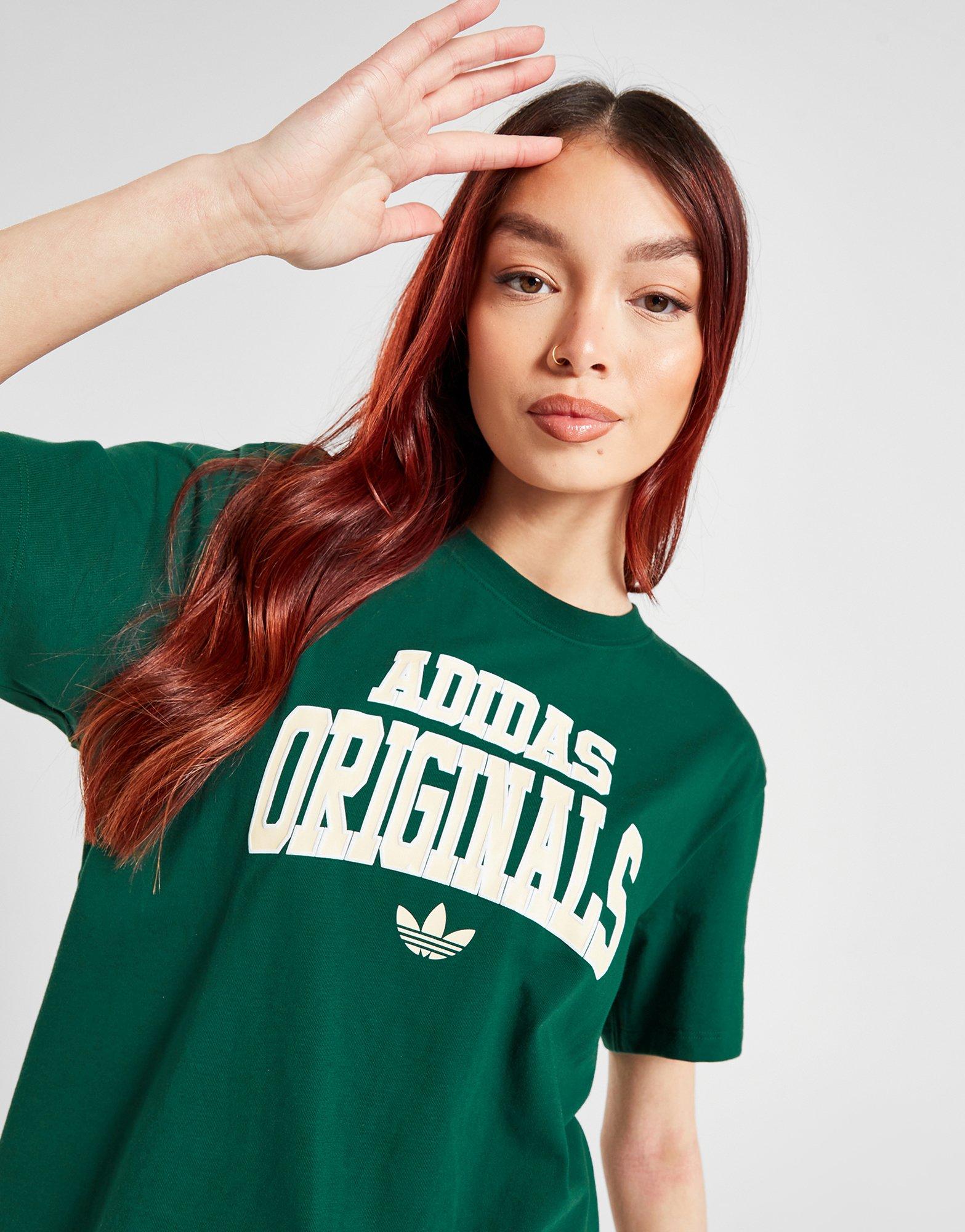 Koszulka, t-shirt damski ADIDAS T-SHIRT V'SITY TEE GRN/WHT TEE HZ6146 Zielony