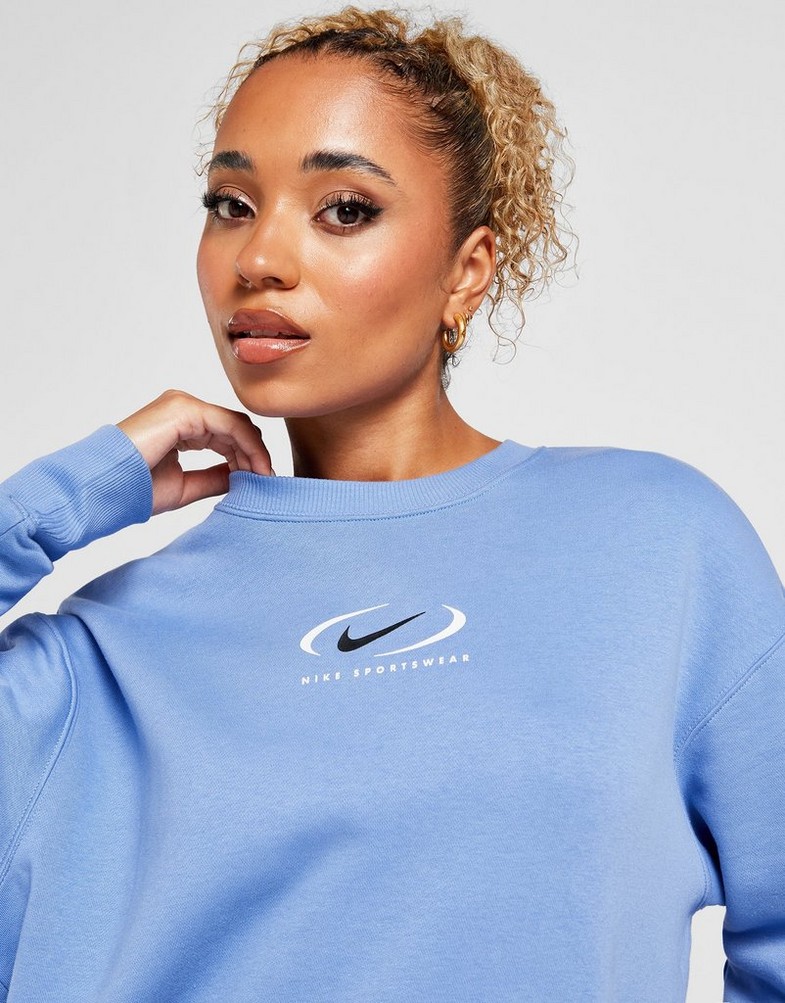 Bluza damska NIKE BLUZA W NSW PHNX FLC OS CREW PRNT SW FN7703-450 Niebieski