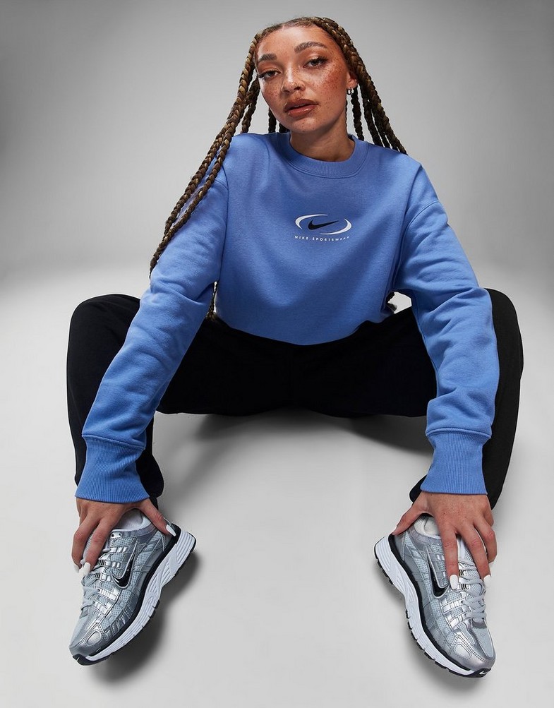 Bluza damska NIKE BLUZA W NSW PHNX FLC OS CREW PRNT SW FN7703-450 Niebieski