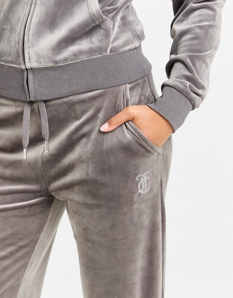 Dámské kalhoty JUICY COUTURE KALHOTY  DMNT LOGO VLR PANT C'GRY JCJDW187617 Šedá