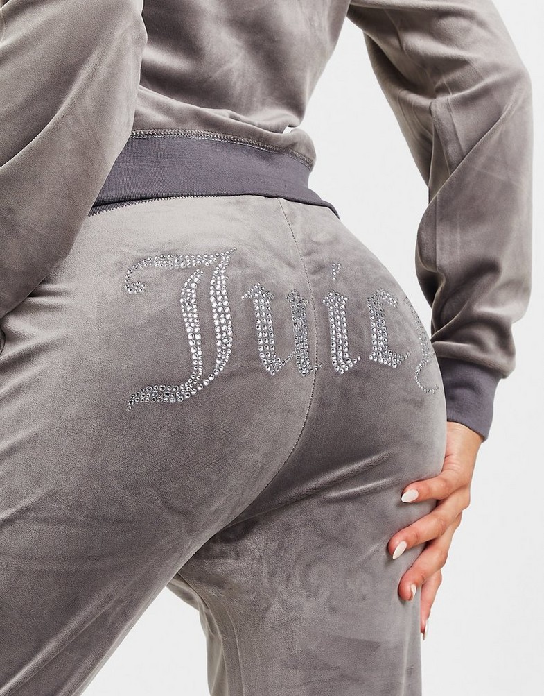 Dámské kalhoty JUICY COUTURE KALHOTY  DMNT LOGO VLR PANT C'GRY JCJDW187617 Šedá