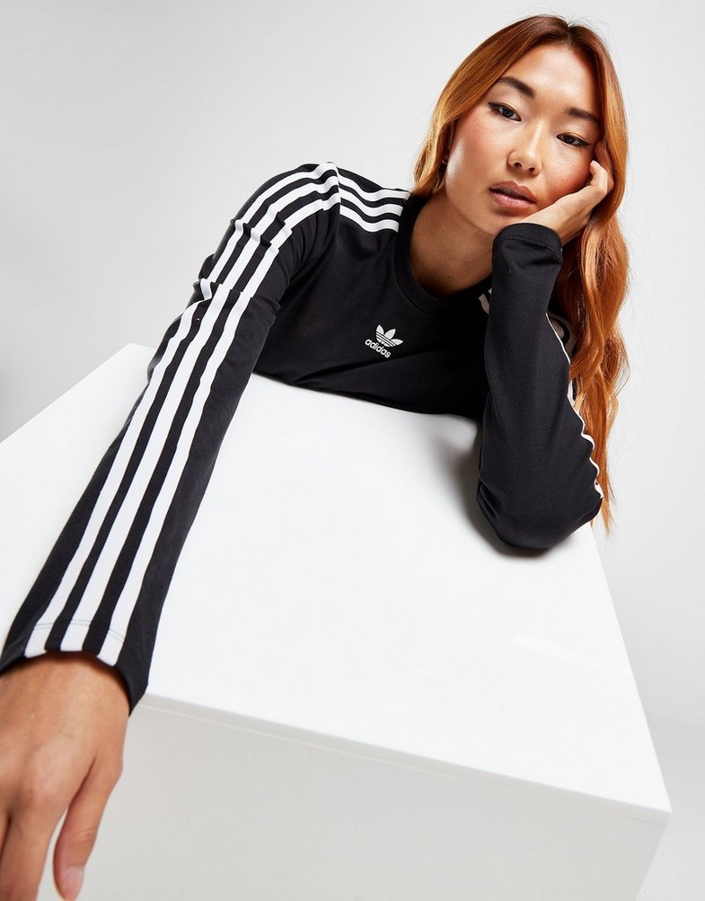 Moteriški marškinėliai ADIDAS MARŠKINĖLIAI 3S LS SLIM T BLK/WHT 35 IS2290 Juoda