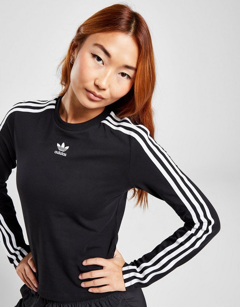 Moteriški marškinėliai ADIDAS MARŠKINĖLIAI 3S LS SLIM T BLK/WHT 35 IS2290 Juoda